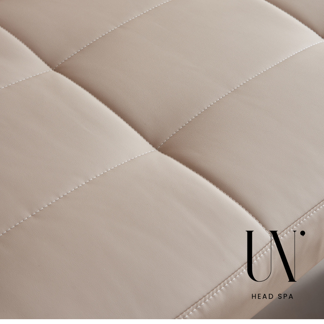 Photo zoomée de la qualité de notre cuire beige pour Table head spa kiyomi